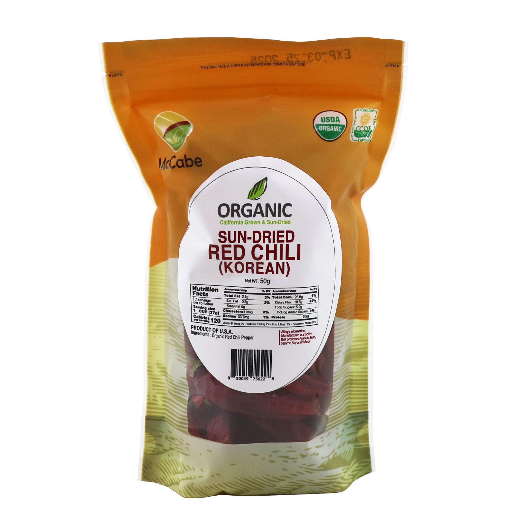 SFMart McCabe Organic Sun-Dried Red Chili Pepper (Korean Variety), 50g - SFMart