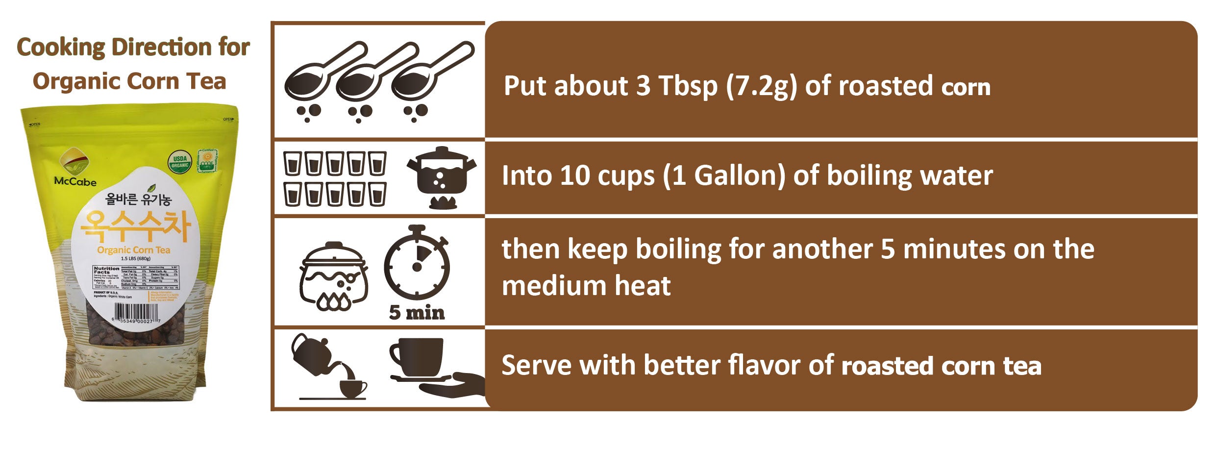 SFMart McCabe Organic Tea, (4-Pack) (1.5lbs Corn Tea, 1.5lbs Barley Tea, 1.75lbs Black Bean Tea, and 2lbs Brown Rice Tea) Tea & Coffee- SFMart